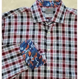 Thomas Dean TD Mens XL flip cuff button up red‎ black camo cotton long sleeve